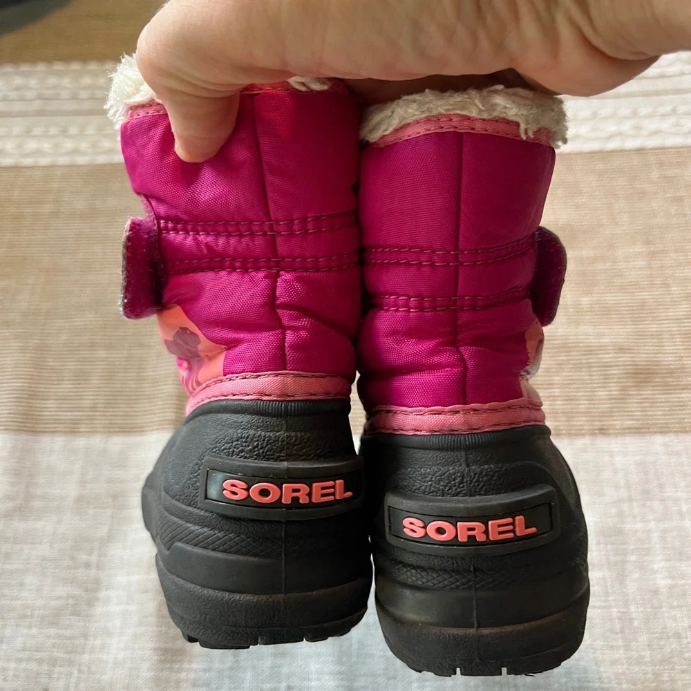 Sorel Snow Commander Toddler Girls Pink Black Winter Snow Boots Size 6
